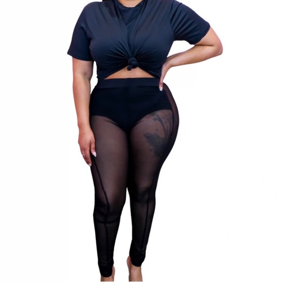 Two piece mesh tight set, all black top and bottom - Picture 1 of 1